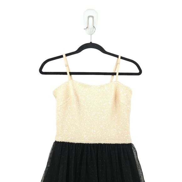 DRESS THE POPULATION Women XS Kady Dress Cream White Midi Tulle Sequin Dot NEW - Picture 4 of 10